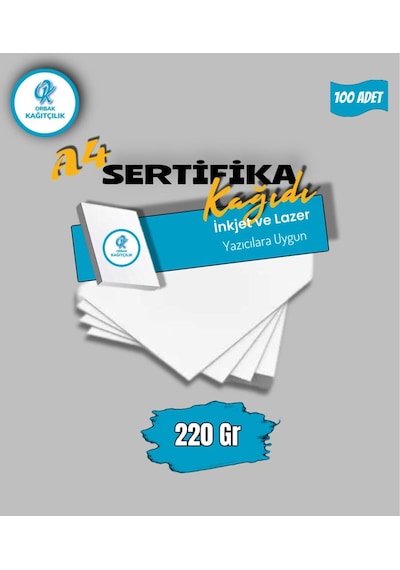 A4 Sertifika Kağıdı Kalın Kartuşlu Mürekkepli Tüm Yazıcılara Uygun 100 Adet 220 Gr 1,37kg