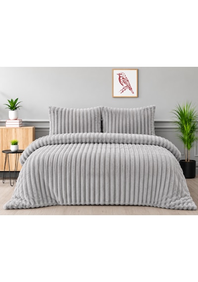 Merinos Diamond Kürk Riva Desen Comforter Set, Çift Kişilik Yorgan Seti 220x240 Gri