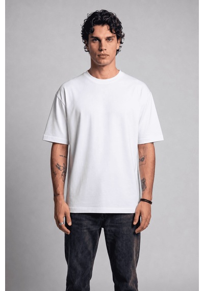 Black Nova Oversize Baskılı Unisex %100 Pamuk T-shirt Skull Rider Beyaz