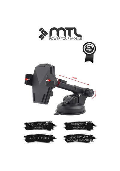 Otomatik Kilitli Teleskopik Kol Araç İçi Telefon Tutucu Dayanıklı Ve Güçlü Vantuz 360 Döner Mt6042