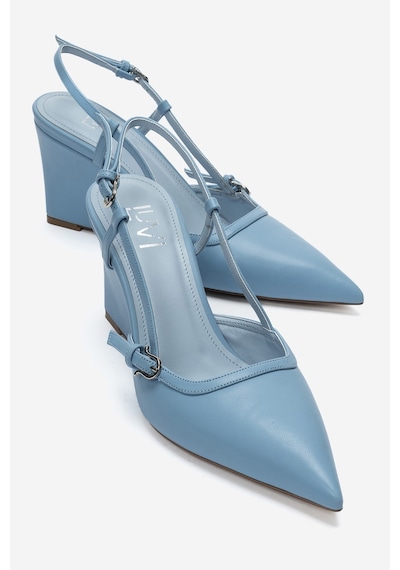 Luvi Shoes Celıa Mavi Cilt Sivri Burunlu Kadın Dolgu Topuklu Ayakkabı
