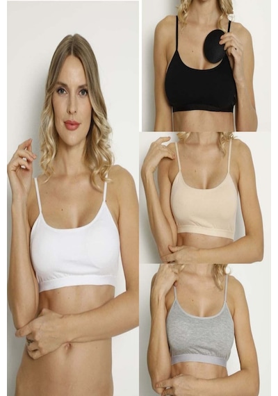 Comfort Secret Kadın Renkli Ip Askı Pedli Yarım Atlet Büstiyer 4'lü Set Çok Renkli
