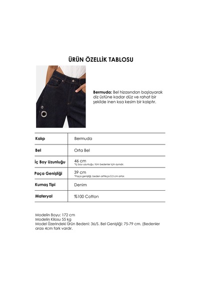it's basic Kadın İndigo Selvedge 7s6-50 Maxi Boy Tasarım Bermuda Şort