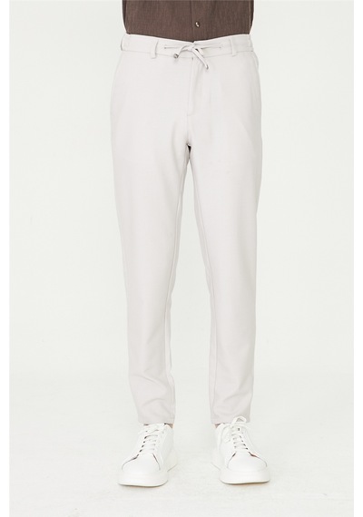 Açık Gri Modern Kesim Bağcıklı Smart Casual Jogger Pantolon A.Gri