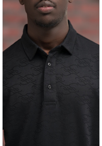 Advante Regular Fit Likralı Kendinden Desenli Polo Yaka T-shirt Siyah