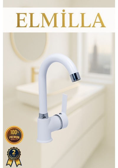 Beyaz Krom Armut Delta Kol Baston Borulu Banyo Lavabo Bataryası Çeşmesi Musluğu Çift Su Girişli