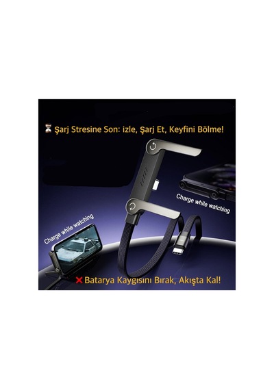 Type-c 240w Extra Dayanıklı Super Hızlı 480 Mps Veri Aktarımı Hem Stand Hem Şarj Kablosu Bir Arada Siyah - 841269187