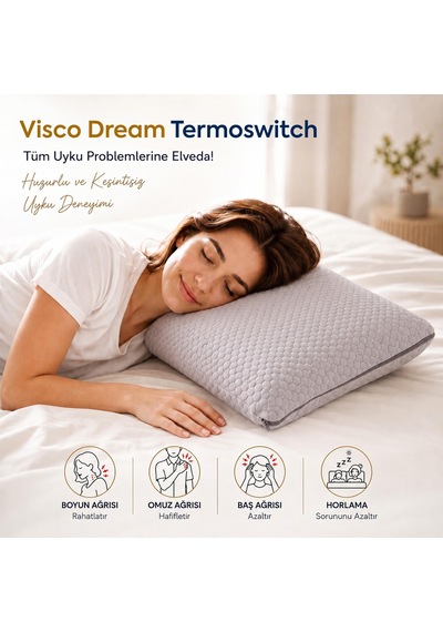 Homedius Visco Dream Termoswitch Boyun Destekli Ortopedik Visco Yastık 59x39 Cm Beyaz