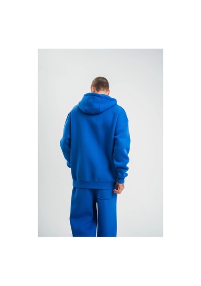 Erkek 3 İplik Oversize Kapşonlu Basic Sweatshirt Hoodie - Mavi