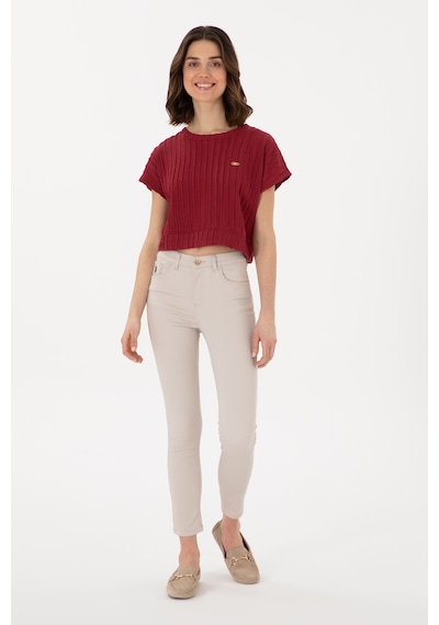 U.S. Polo Assn. Kadın Vişne Crop Bisiklet Yaka Tişört 50300801-VR223