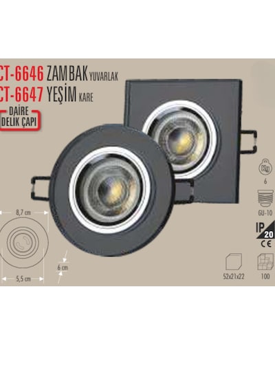 Ct-6646 Zambak Yuvarlak Cam Spot Ampülsüz 5 Adet Beyaz