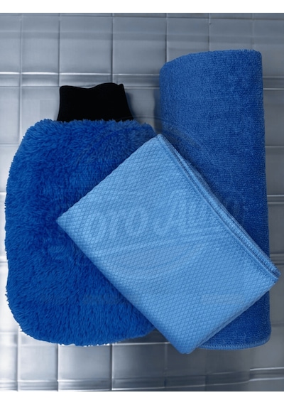 Roro Auto Alpler Mavi Mikrofiber Oto Temizlik Seti Araç Kurulama Havlusu Cam Bezi Yıkama Eldiveni