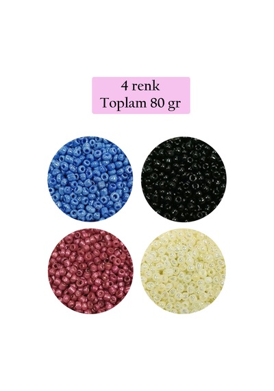 Dökme Cam Kum Boncuk 11/0 2 Mm - 4 Renk - Toplam 80 Gram - Bnc401