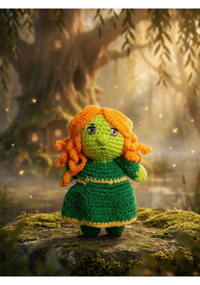 Fiona Shrek Amigurumi Örgü Oyuncak - Çizgi Film Karakteri Hediyelik Figür 12 Cm