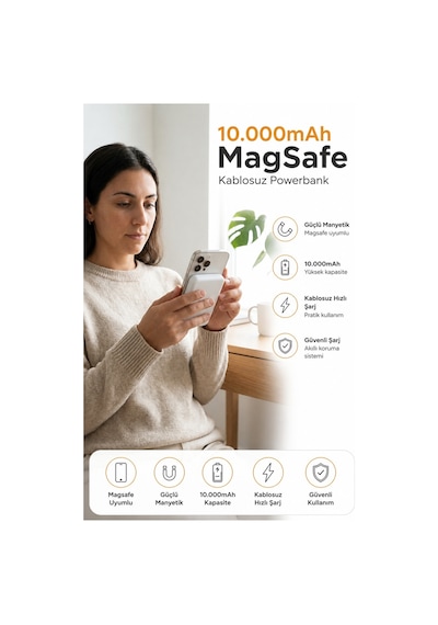 MagSafe Uyumlu 10000 mAh Kablosuz Hızlı Şarj Powerbank Taşınabilir Şarj Cihazı