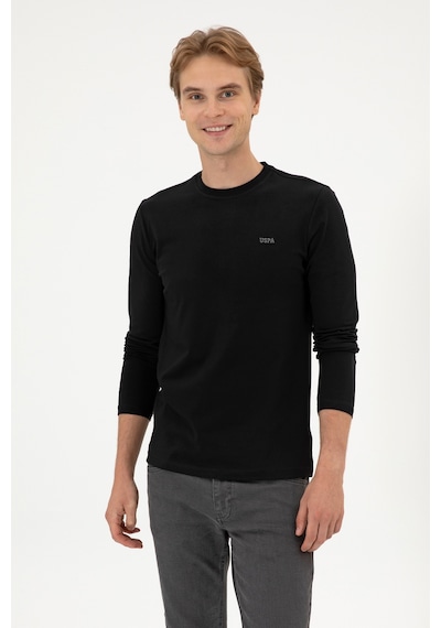 U.S. Polo Assn. Erkek Slim Fit Bisiklet Yaka Siyah Süprem Basic Sweatshirt 50313744-VR046