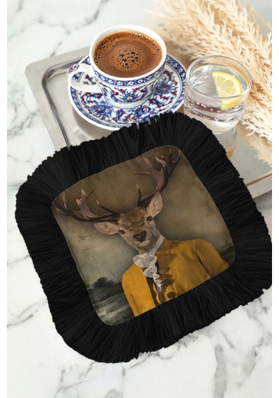 Saray Elegansı Saçaklı Şık Servis Mendili - Asil Geyik Portre Retro Siyah Kahve Altı Tepsi Peçetesi Gece Deniz Turkuazı Saray Elegansı Saçaklı Şık Servis Mendili - Asil Geyik Portre Retro Siyah Kahve Altı Tepsi Peçetesi Gece Deniz Turkuazı
