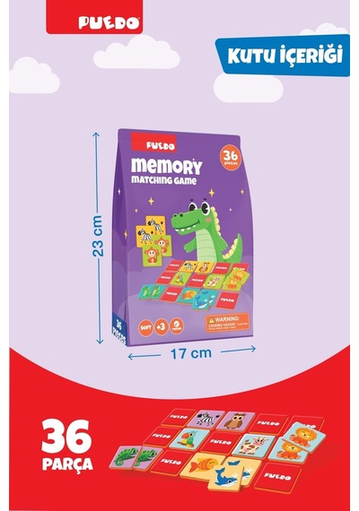 Puedo Memory Hayvanlar Eşleştirme Oyunu 36 Parça Eva Hafıza Oyunu 3+ Eğitici Kart Oyunu