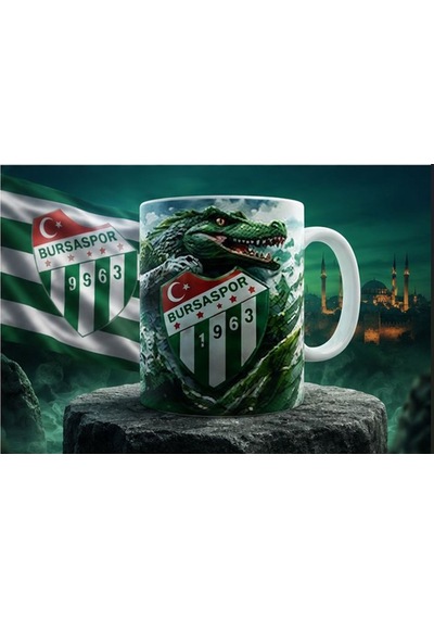 Bursaspor Timsah Kupa Bardak Yeşil Beyaz Tasarım Yüksek Kaliteli Kahve & Çay Kupası