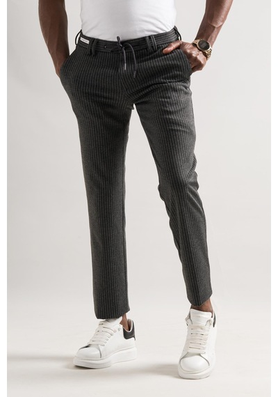 Ecer Slimfit Beli Lastikli Ve İplikli Çizgili Pamuklu Kışlık Kumaş Erkek Jogger Pantolon 001