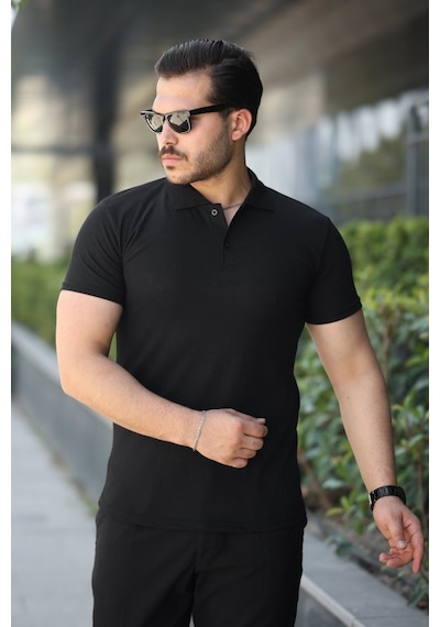 Efnaz Style Erkek Kısa Kollu Yakalı Tişört Siyah