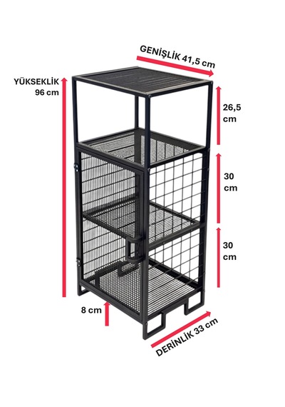 Dekoratif Metal Çok Amaçlı Dolap 4 Raflı Organizer Siyah Dekoratif Metal Çok Amaçlı Dolap 4 Raflı Organizer Siyah