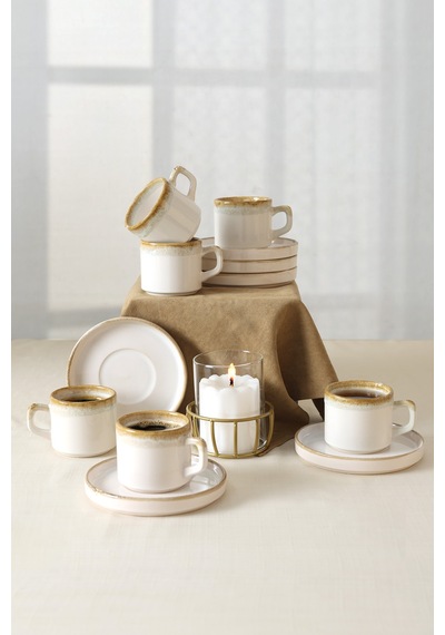 Keramila Shizen Krem Stackable Çay Takımı 12 Parça 6 Kişilik Q44 Krem
