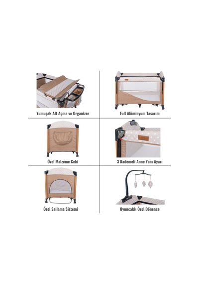 Mamma Luxury Alüminyum Anne Yanı Organizerli Dönenceli Park Yatak Beşik 70 X 110 Cm.