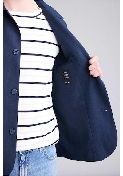 Defacto Regular Fıt Polo Yaka Yarım Astar Blazer Ceket G7591ax26smnv146 Lacivert-nv146
