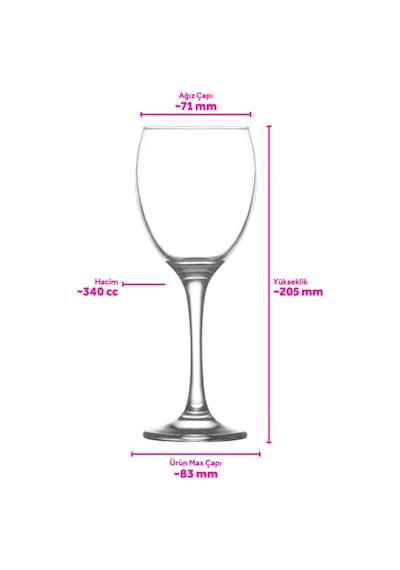 Lav Venue Cam Kırmızı Şarap Kadehi 6'lı 340 ml Ayaklı (Meşrubat Bardağı)