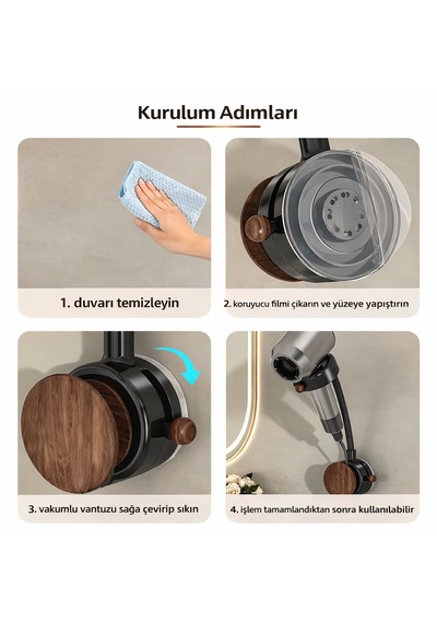 Microcase Ayarlanabilir Vantuzlu Esnek Saç Kurutma Makinası Askılığı Organizer Al5482 Siyah