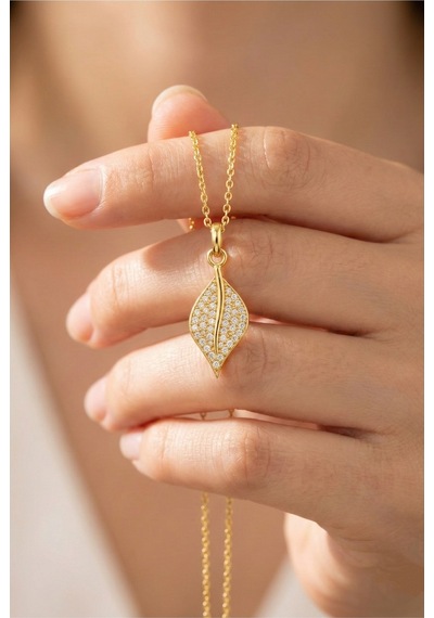 Çekirdekjewelry 925 Ayar Gümüş Altın Kaplama Minik Yaprak Kolye Sarı