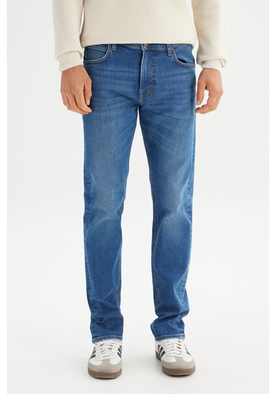 Lee Pamuklu Straight Fit Cepli Esnek Jean Denim Kot Pantolon Mavi