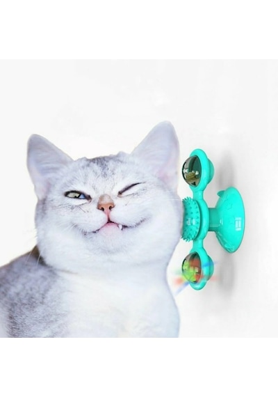 Vantuzlu Fırıldak Toplu 5 x 15 x 7 CM Dönen Şeffaf Kedi Oyuncağı Çok Renkli