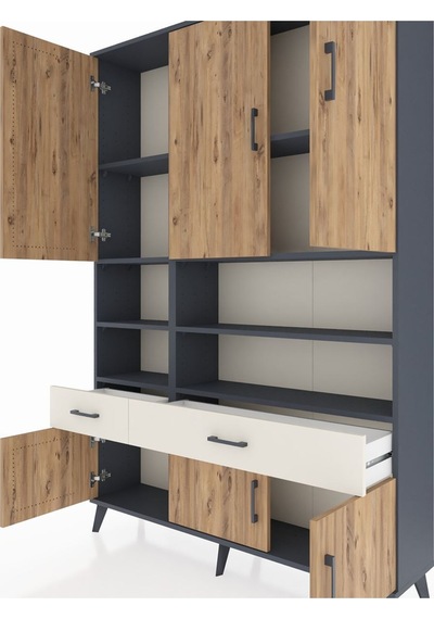 Arges Dolap 8 Raflı 2 Çekmeceli 6 Kapaklı 132x30x195 Antrasit... Antrasit