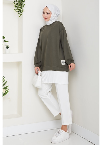 Bestenur Arma Detay Piliseli Oysho Tunik 1627 - Haki Haki