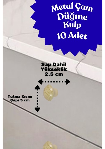 10 Adet Metal Yuvarlak Ahşap Desen Düğme Kulp - Çocuk Odası, Mutfak Dolap İçin Modern Çekmece Kulbu Çam Çam
