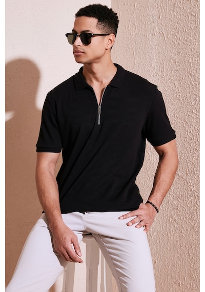 Buratti Pamuklu Regular Fit Fermuarlı Erkek Polo Yaka T Shirt 5902738 Siyah