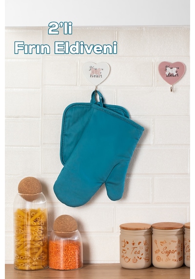 Porsima 3136 2li Isıya Dayanıklı Fırın Eldiveni Seti Mutfak Eldiveni Seti Mavi Mavi