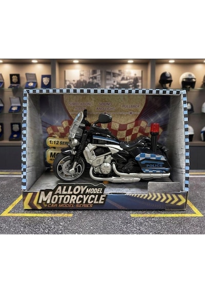 Çek Bırak 1:12 Ölçekli Sesli Ve Işıklı Polis Motosikleti - 15 Cm Oyuncak Motor Siyah Siyah