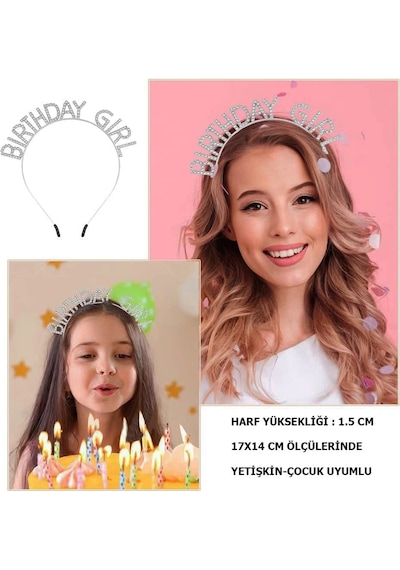Kristal Taşlı Gümüş Birthday Girl Yazılı Doğum Günü Parti Tacı 19x11 Cm Açık Mavi