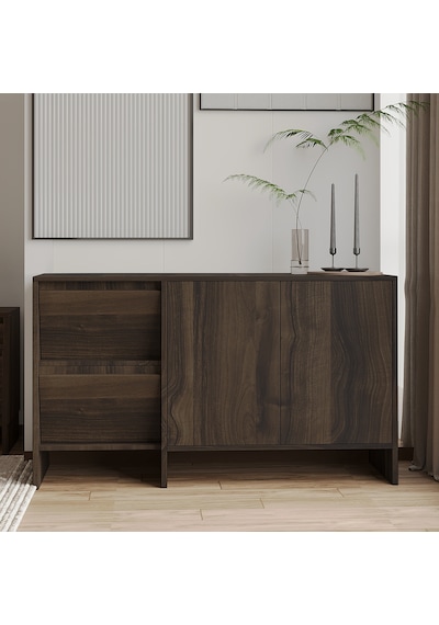 Laris 130 Cm Modern Konsol 4 Kapaklı, Yüksek Ayaklı, Minimalist Tasarım Ceviz
