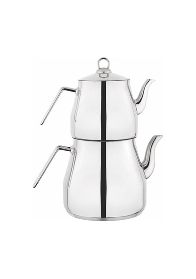 Lines Piramit Paslanmaz Çelik Çaydanlık Takımı Sülale Boy Xxl Metal Kulp 3070 Gümüş Kulp