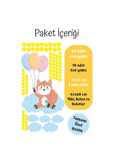 MSticker Sevimli Tilki Bulutlar Ve Yıldızlar Çocuk Bebek Odası Sticker
