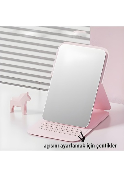 Katlanabilir Stantlı Makyaj Aynası / Pembe Deri Çanta Boyu Mini Ayna 723190 Genel
