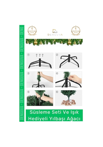 Noelpaketi Lüks Sık Yapraklı Yeşil Çam Ağacı Kaliteli Yılbaşı Dekorasyon Noel Paketi 120 Cm 123 Dal Standart