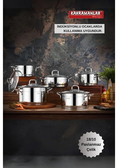 Kahramanlar Sırma 10 Parça Çelik Tencere Takımı