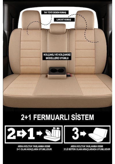 Oniks Tay Tüyü Oto Koltuk Kılıfı Fiat Egea-linea-punto-albea-marea-tipo-uno Uyumlu Bej