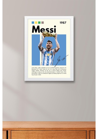 Lionel Messi Çerçeveli Tablo - Dekoratif Çerçeveli Futbolcu Poster Tablo