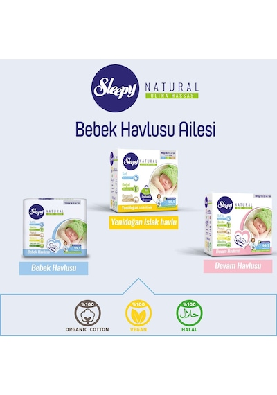 Sleepy Natural Bebek Havlusu 3 x 60'lı 180 Yaprak